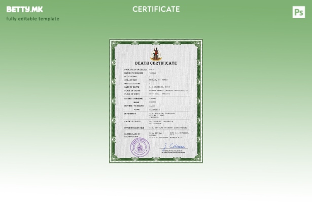 Модерен стил на Вануату, шаблон за шаблон за ПСД од потврда за смрт од витален р